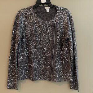 Chico’s Sequin Moto Sweater Jacket